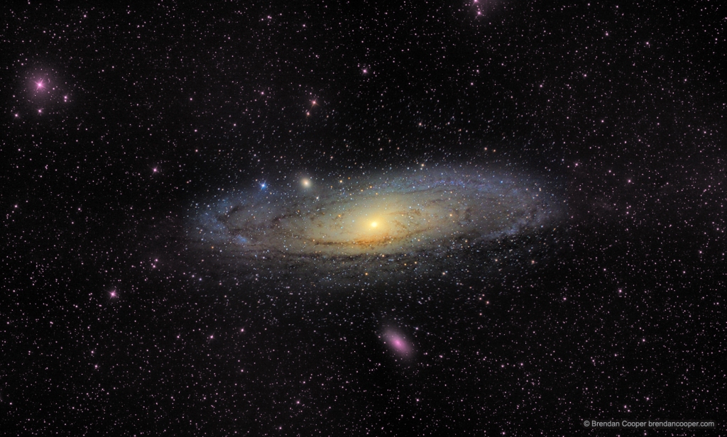 M31, the Andromeda Galaxy, plus surrounding area. Click for full size,
